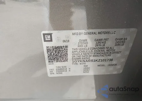 2019 Cadillac Xt5 Standard z USA, uszkodzony, nr VIN 1GYKNARS1KZ101738